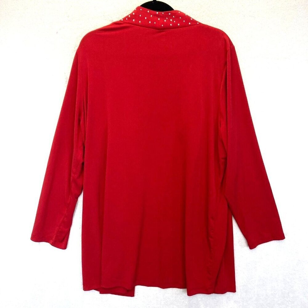 Quacker Factory Slinky Open Front Cardigan Womens 1X Rhinestone Red Long Line XL - Picture 2 of 11